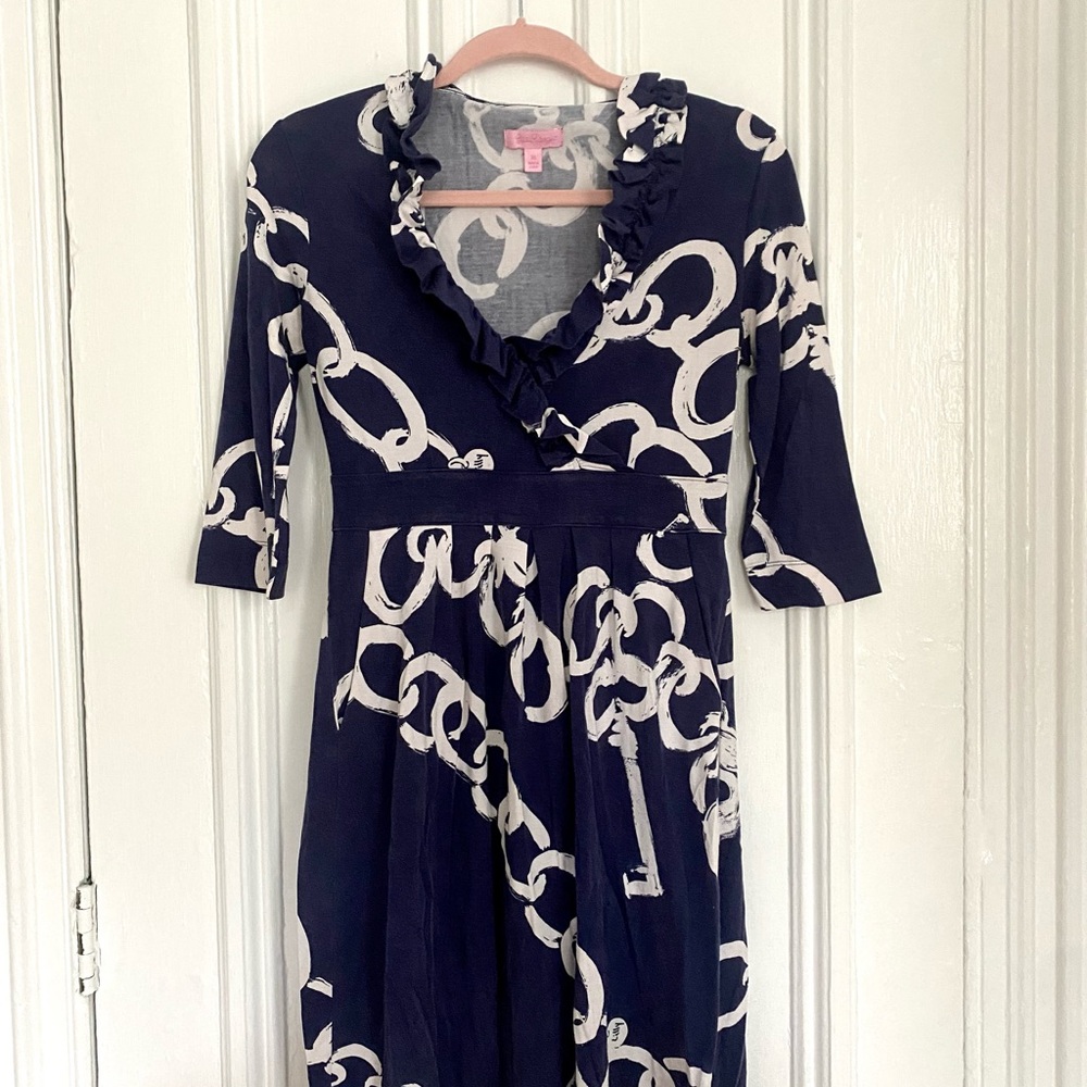 Lilly Pulitzer Navy Blue Fit and Flare Knee-Length Dress